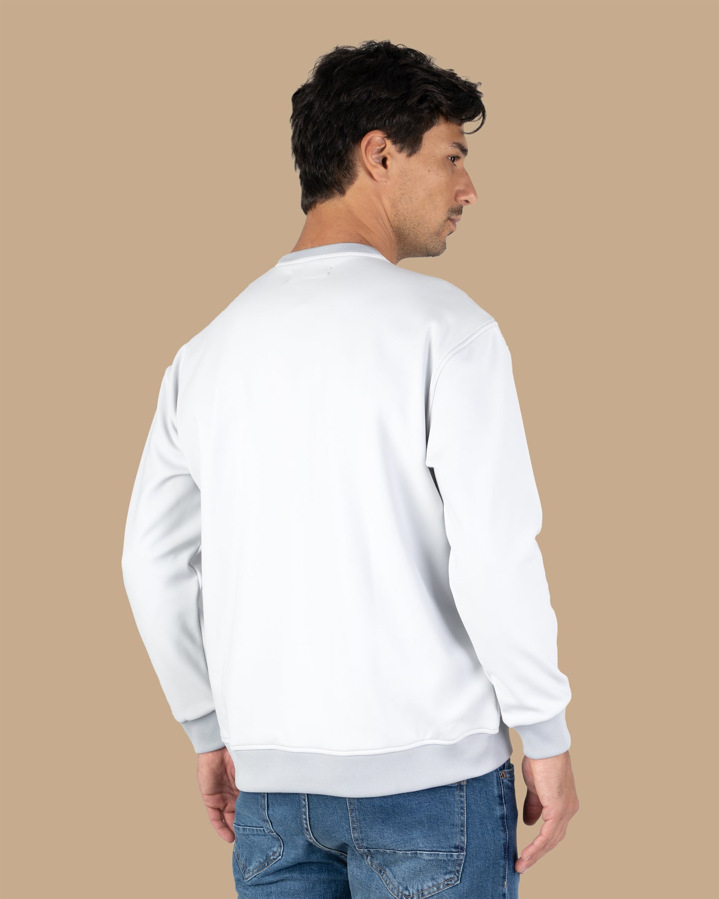 Silver Round-Neck Printed Cotton Hoodie