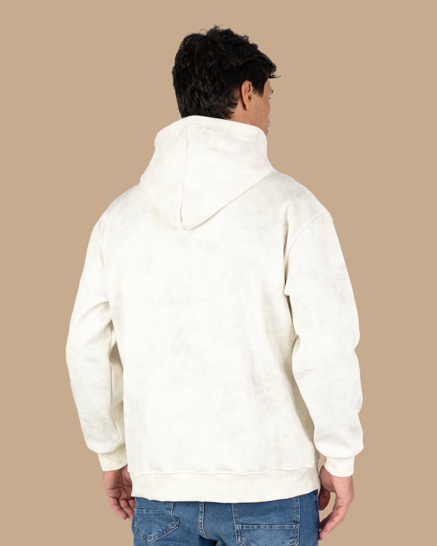 Beige Acid Wash With Defined Seam Lines Cotton Hoodie