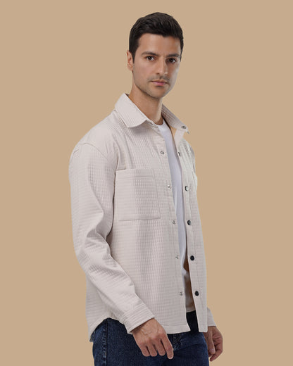 Classic Grid-Textured Quilted Jacket - Beige