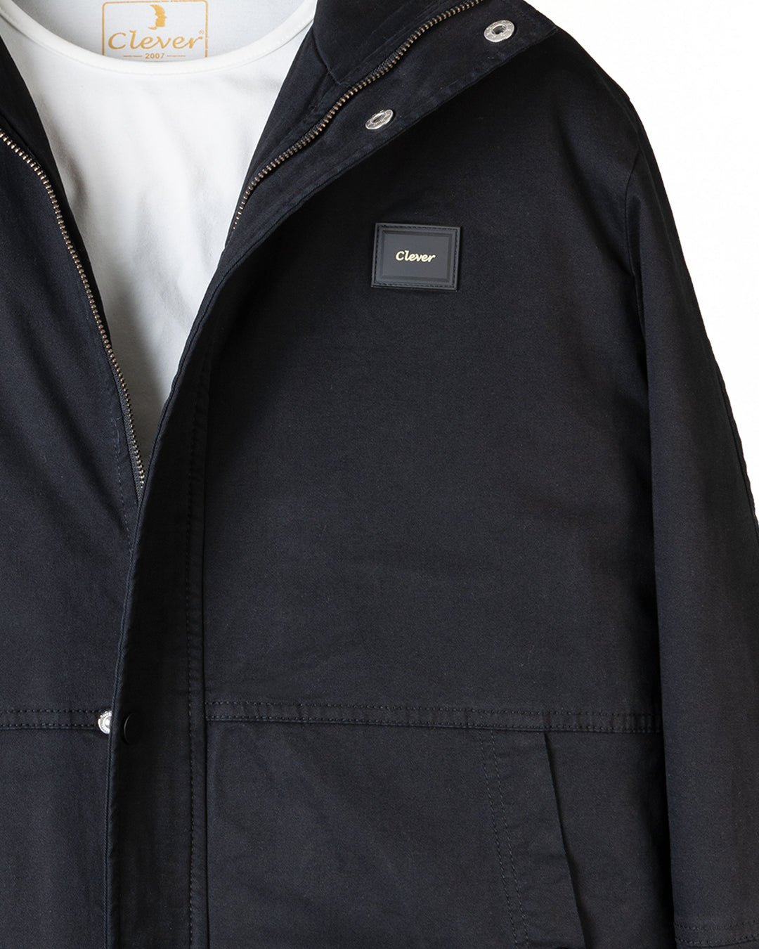 Black Casual Hooded Gabardine Jacket