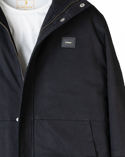 Black Casual Hooded Gabardine Jacket