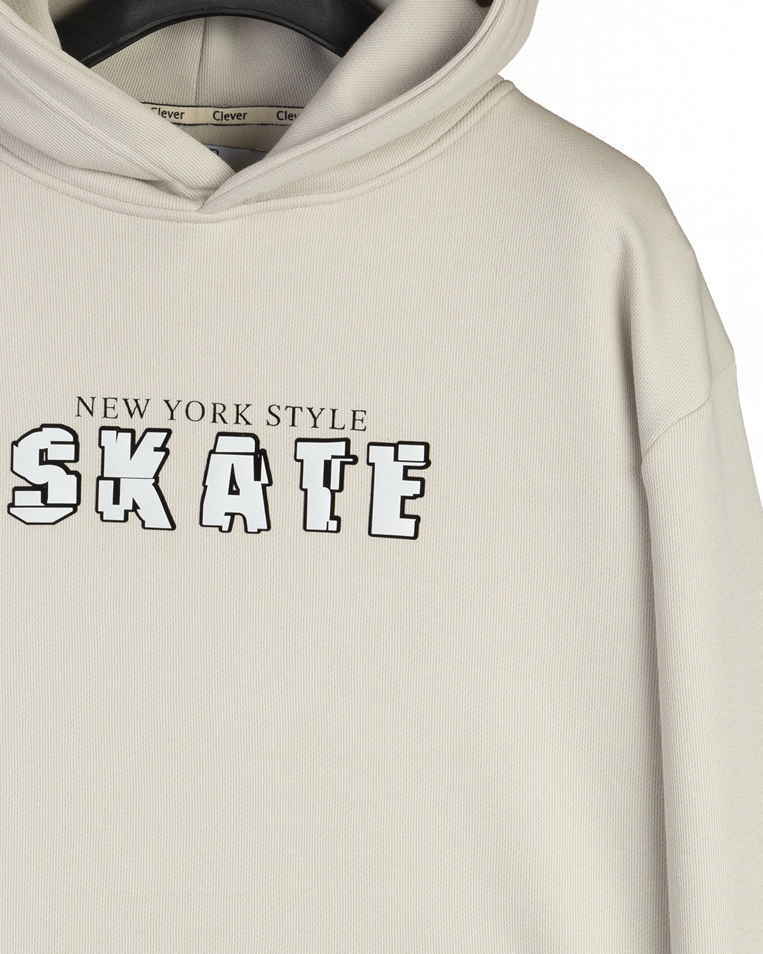 Beige Printed Cotton Hoodie