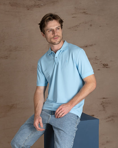 Light Blue  Cotton Knitted Polo Shirt Short sleeves