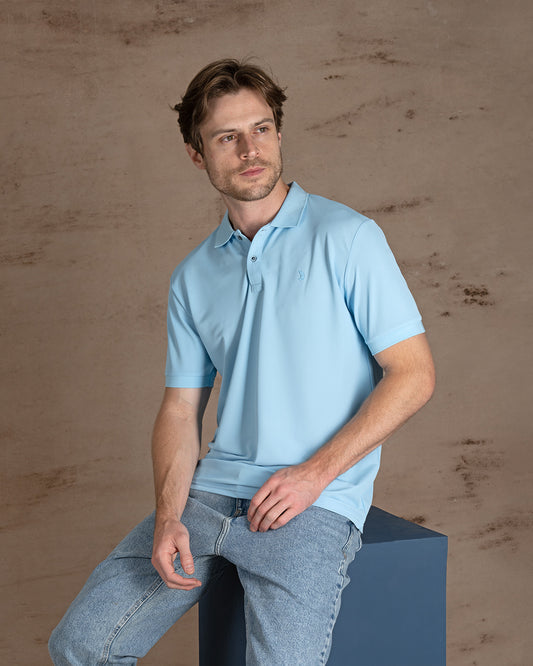 Light Blue  Cotton Knitted Polo Shirt Short sleeves