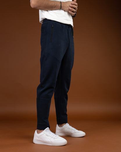 Navy Flex Zip-Pocket Cotton Joggers