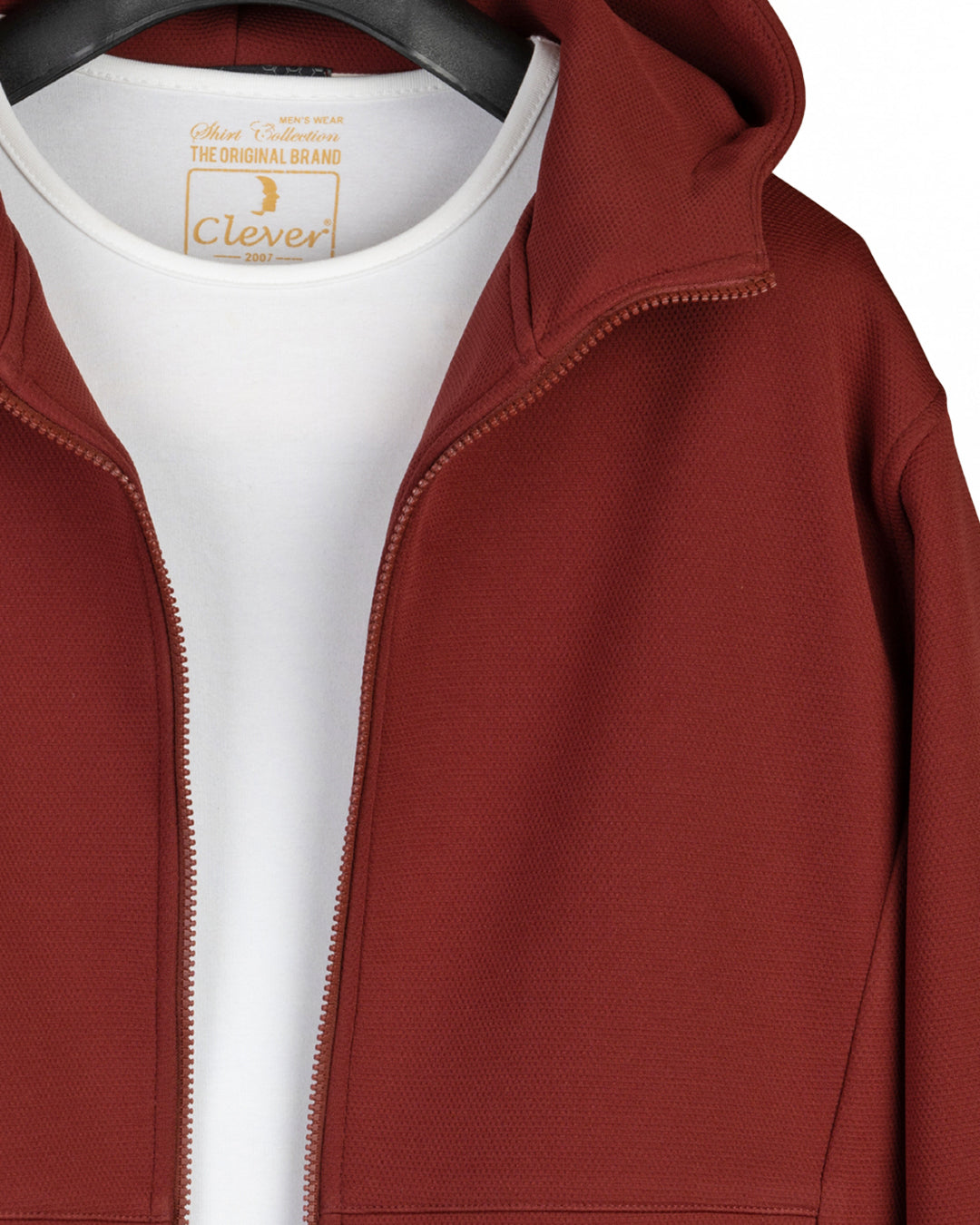 Burgundy Full-Zipper Plain Cotton Hoodie