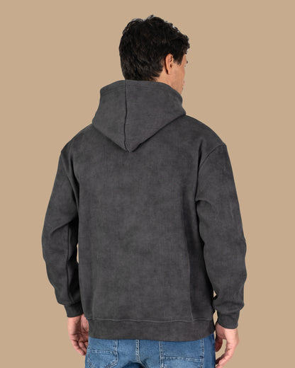 Grey Acid Wash With Defined Seam Lines Cotton Hoodie