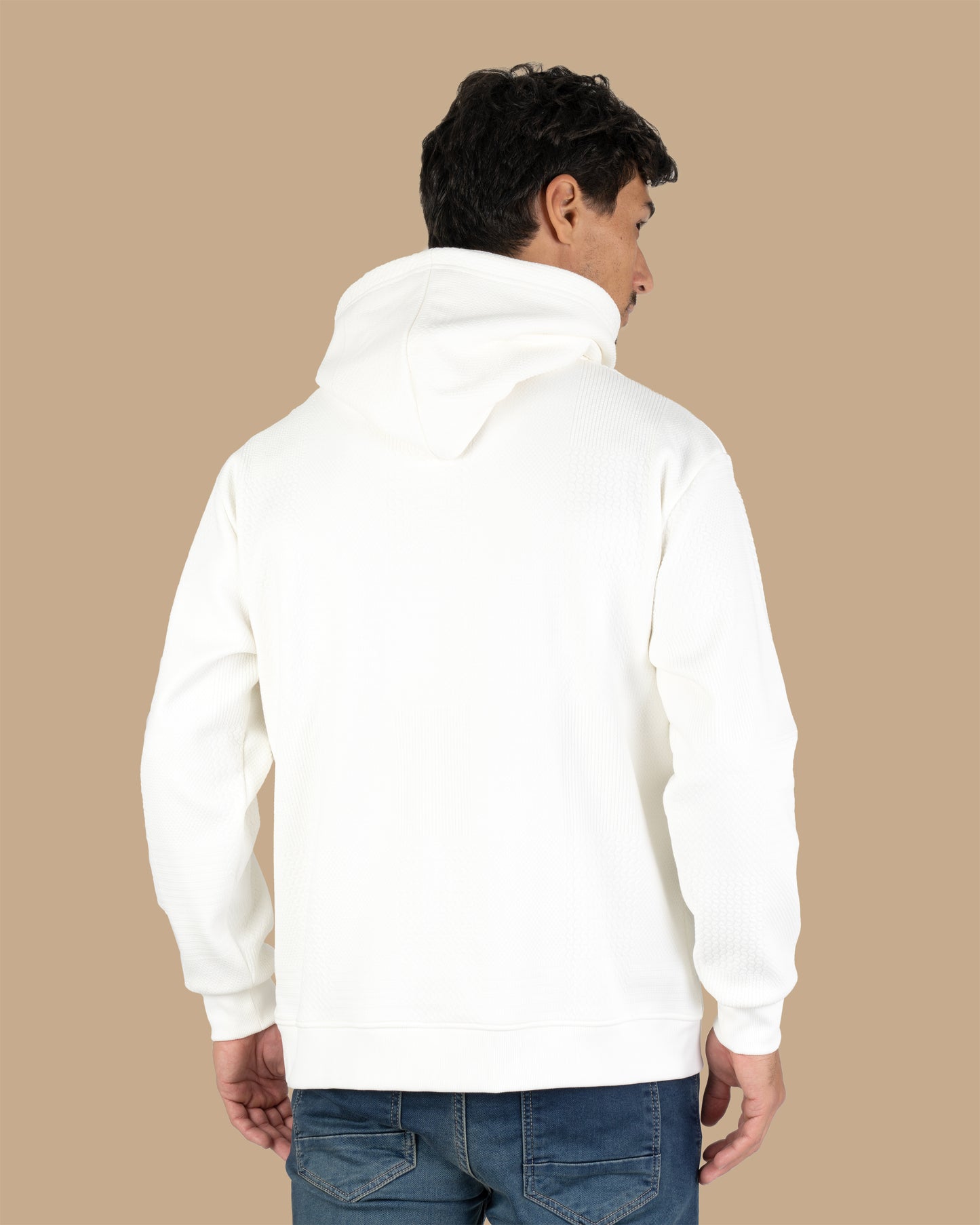 White Patterned Knit cotton Hoodie