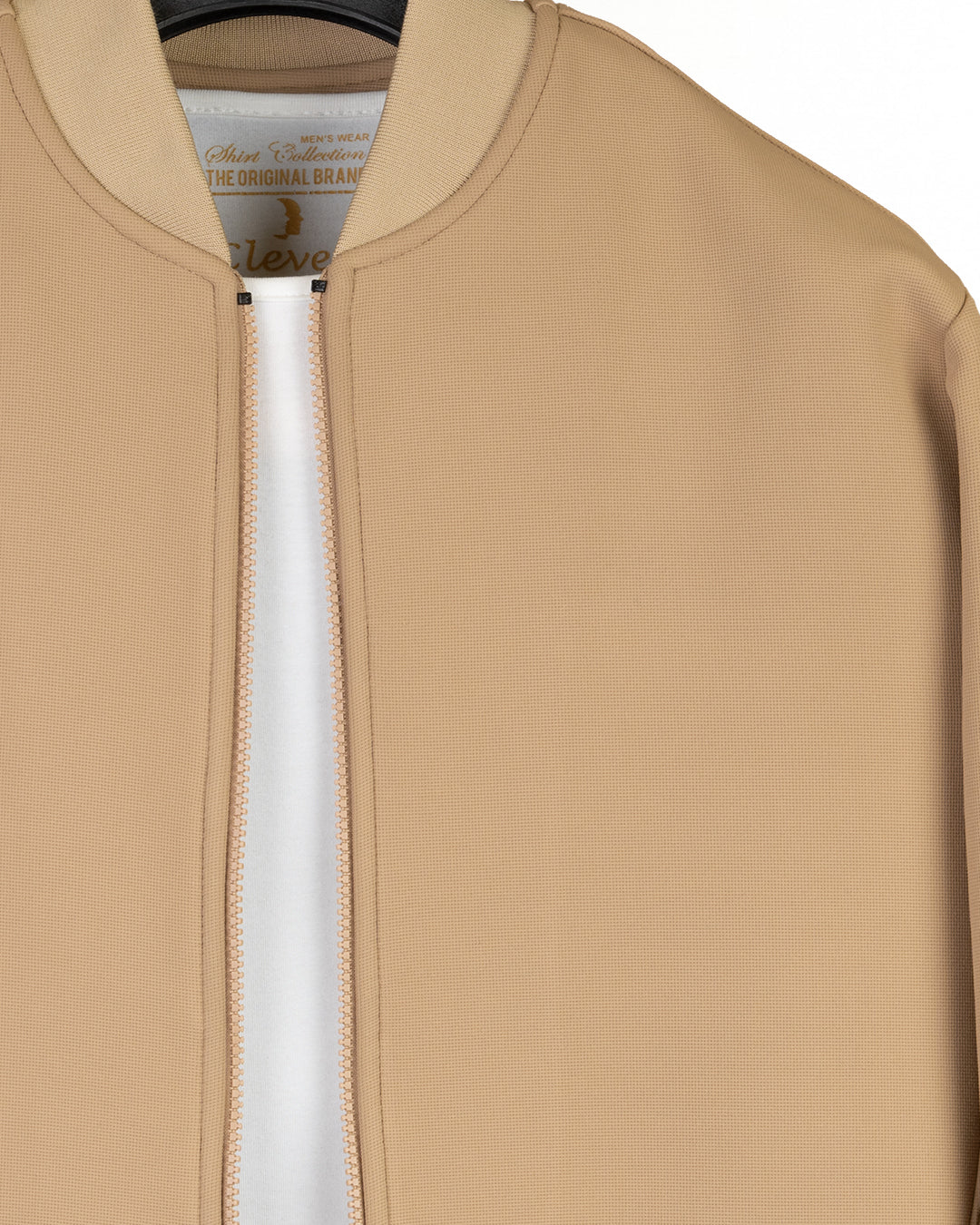 Beige Round-Neck Full-Zipper Plain Cotton Hoodie