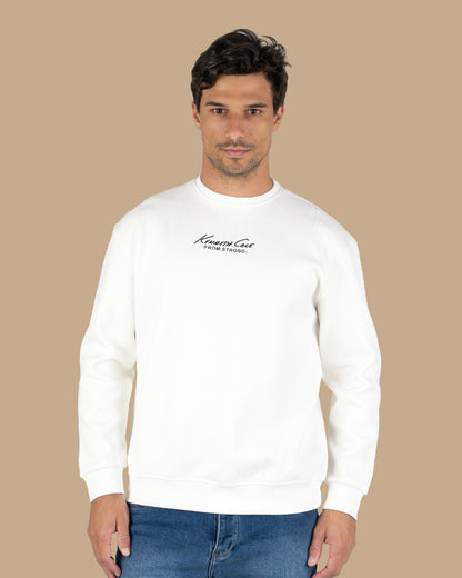 White Round-Neck Printed Cotton Hoodie