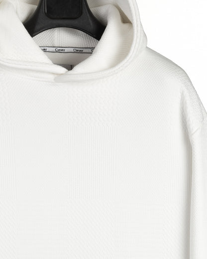White Patterned Knit cotton Hoodie