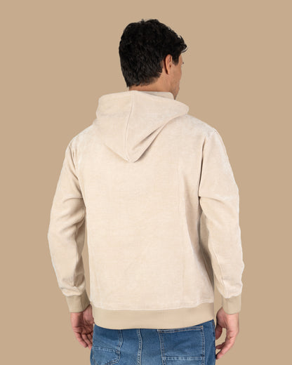 Light-Beige Printed Velvet Hoodie