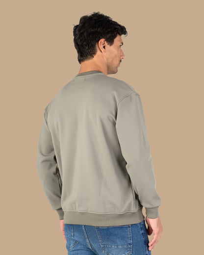 Khaki Round-Neck Printed Cotton Hoodie