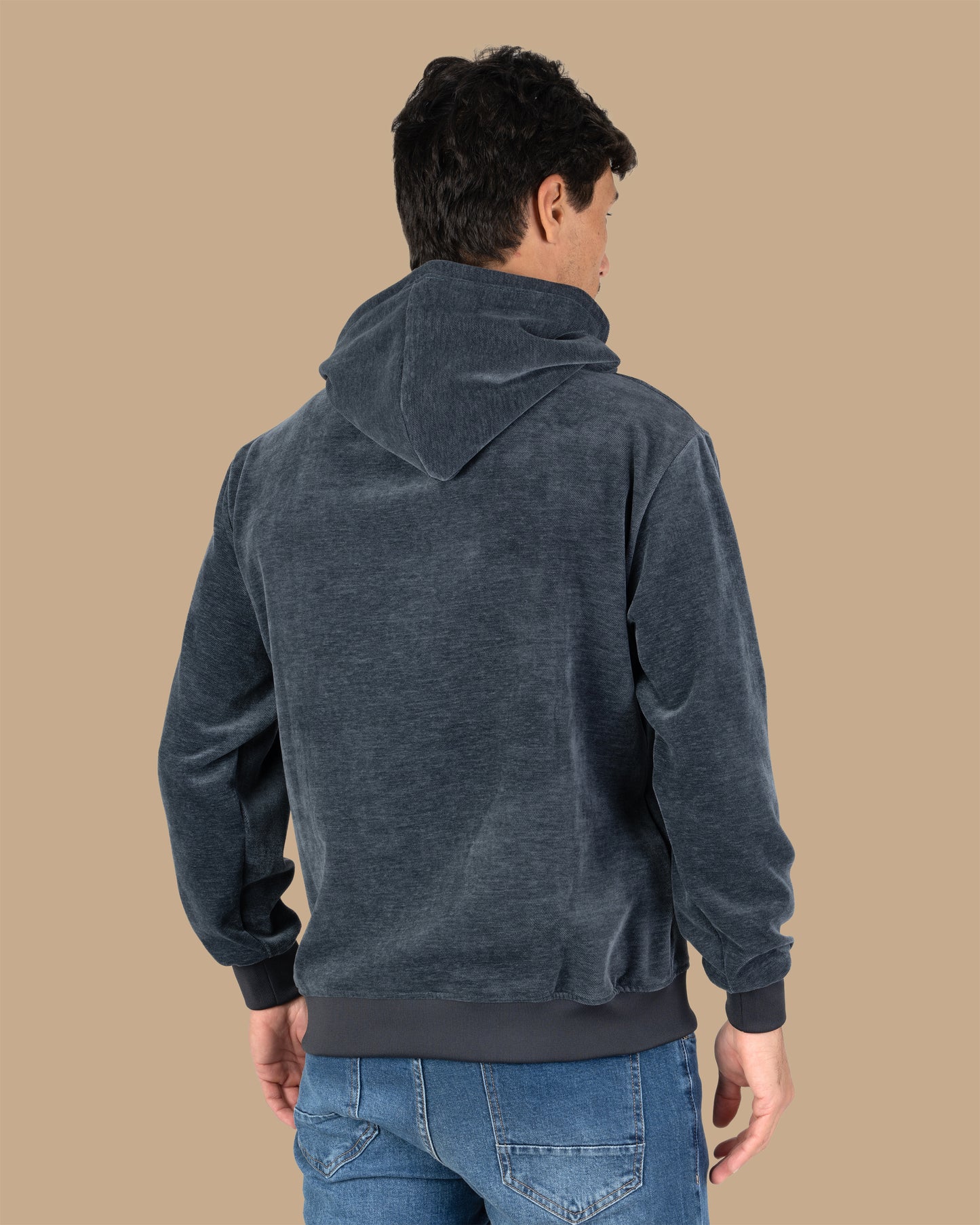 Navy Plain Velvet Hoodie