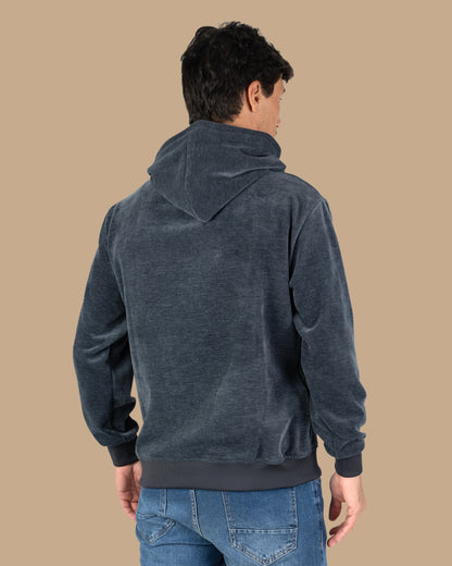 Navy Plain Velvet Hoodie