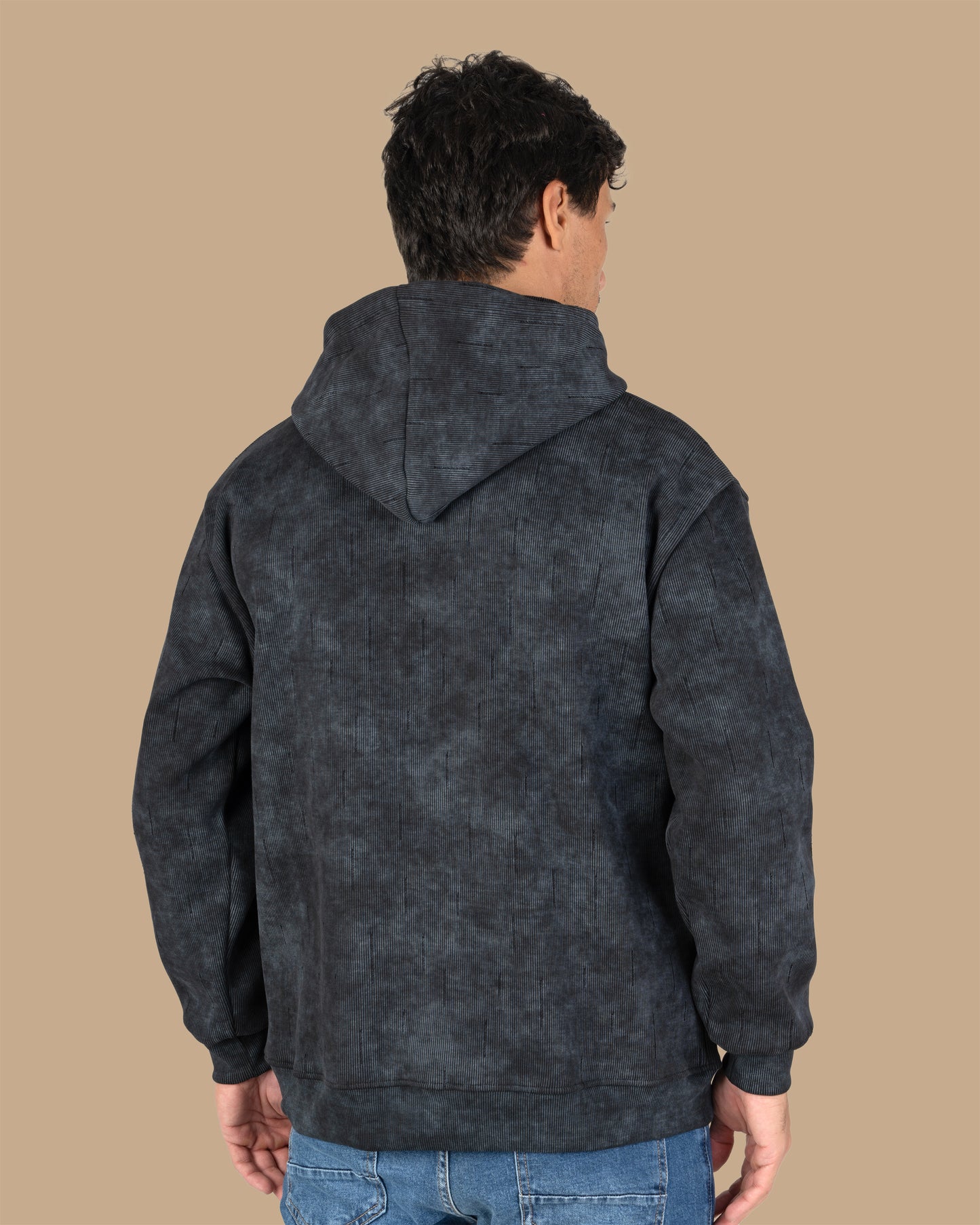Black Acid Wash With Defined Seam Lines Cotton Hoodie
