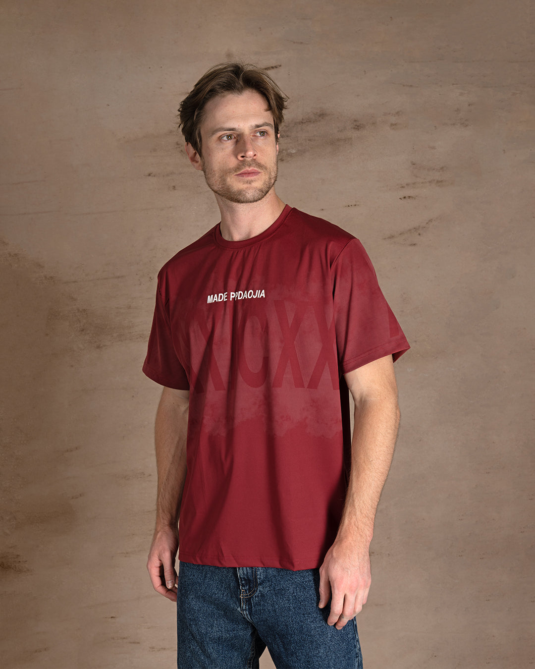 Burgundy printed Cotton T-shirt