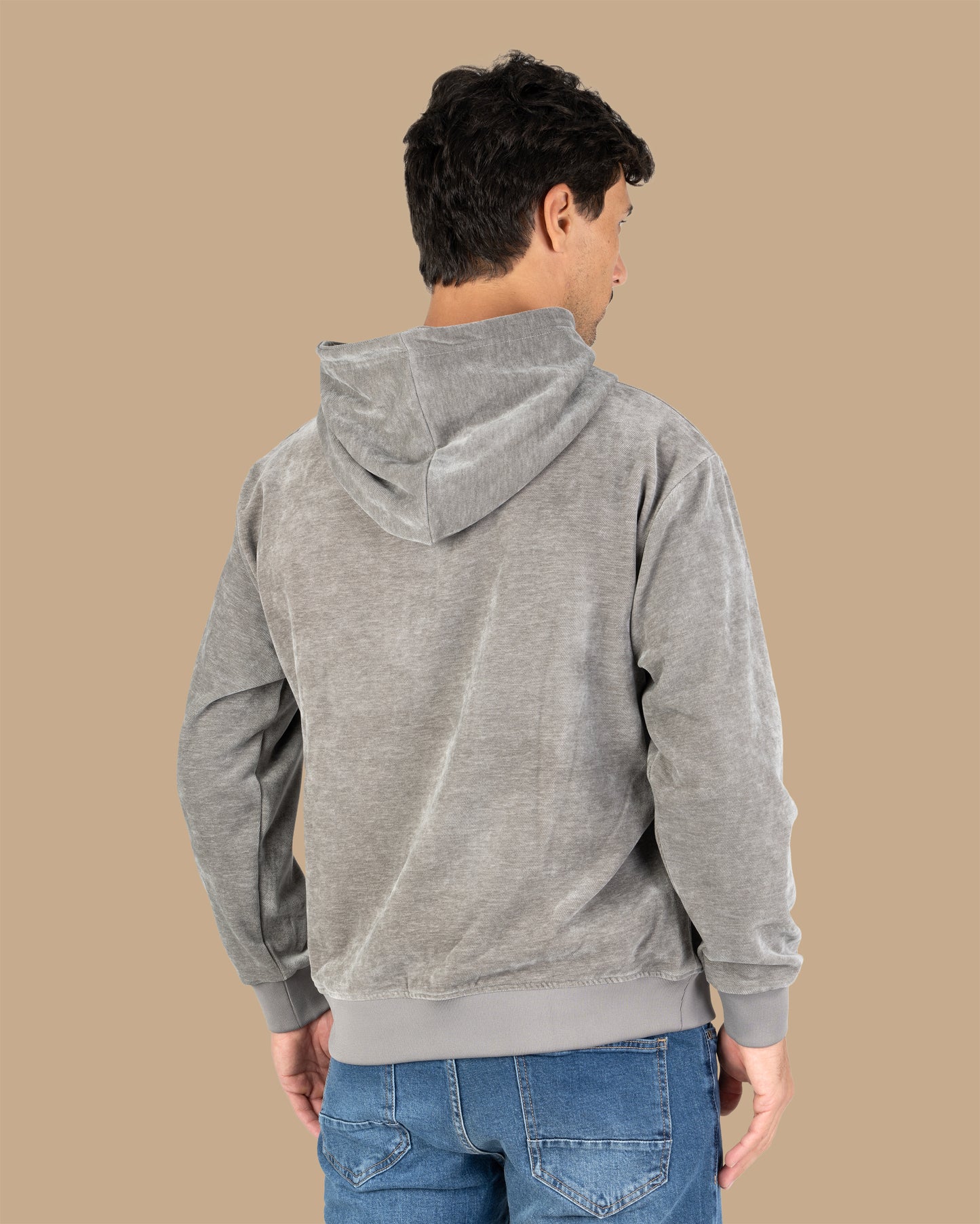 Light-Grey Plain Velvet  Hoodie