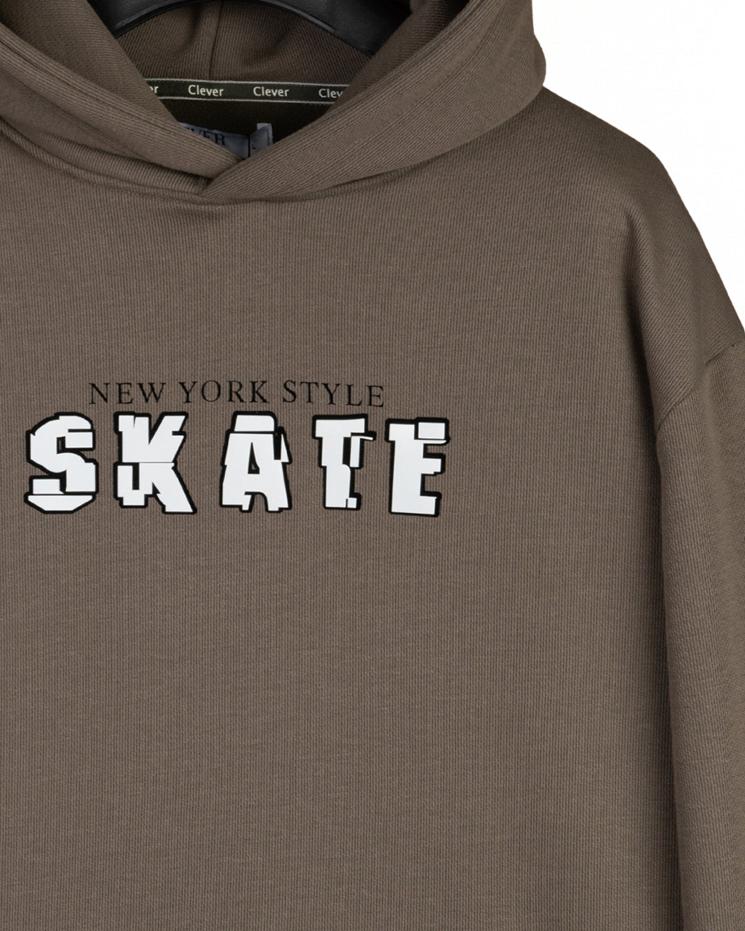 Coffee-Brown Printed Cotton Hoodie