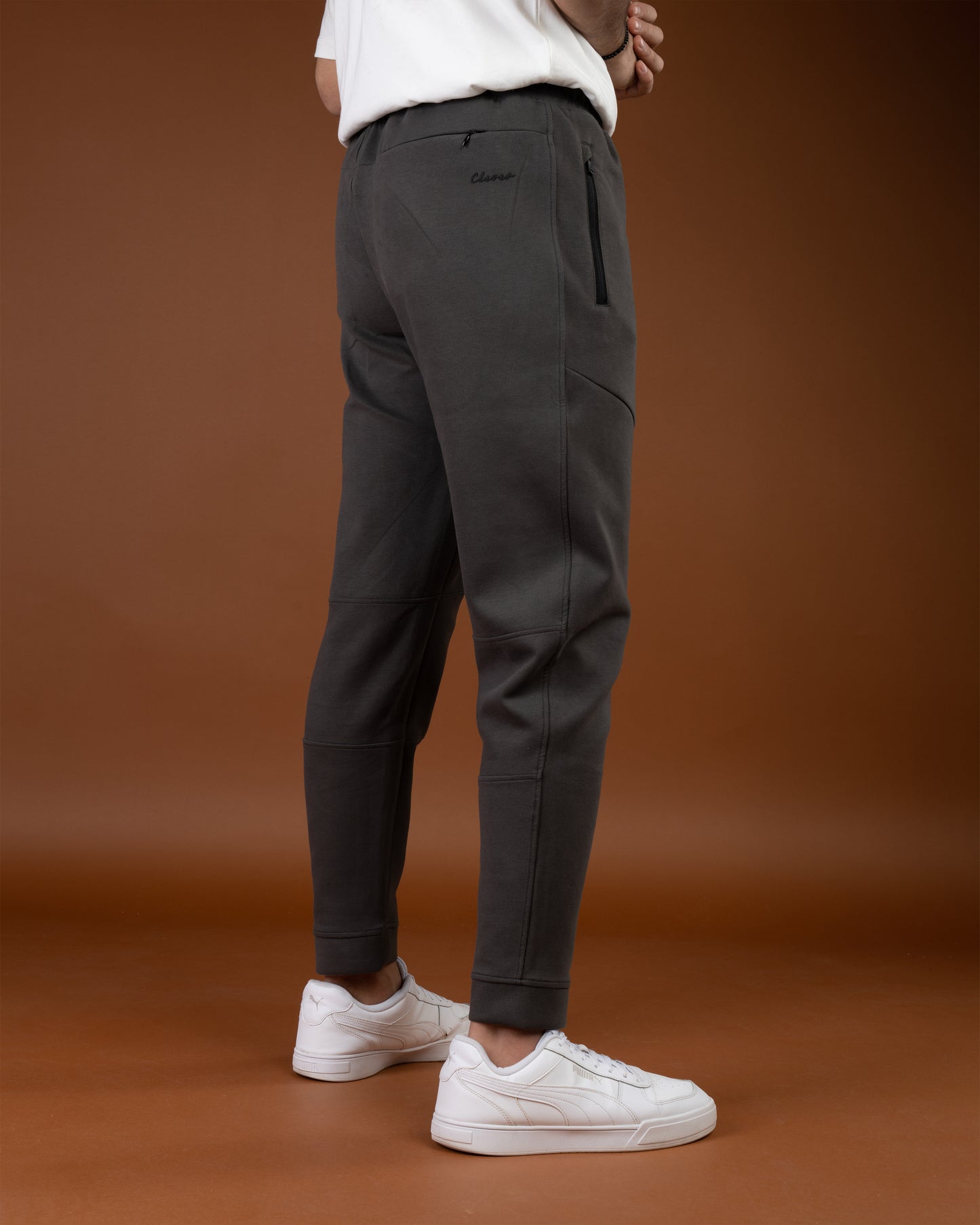 Dark Grey Flex Zip-Pocket Cotton Joggers