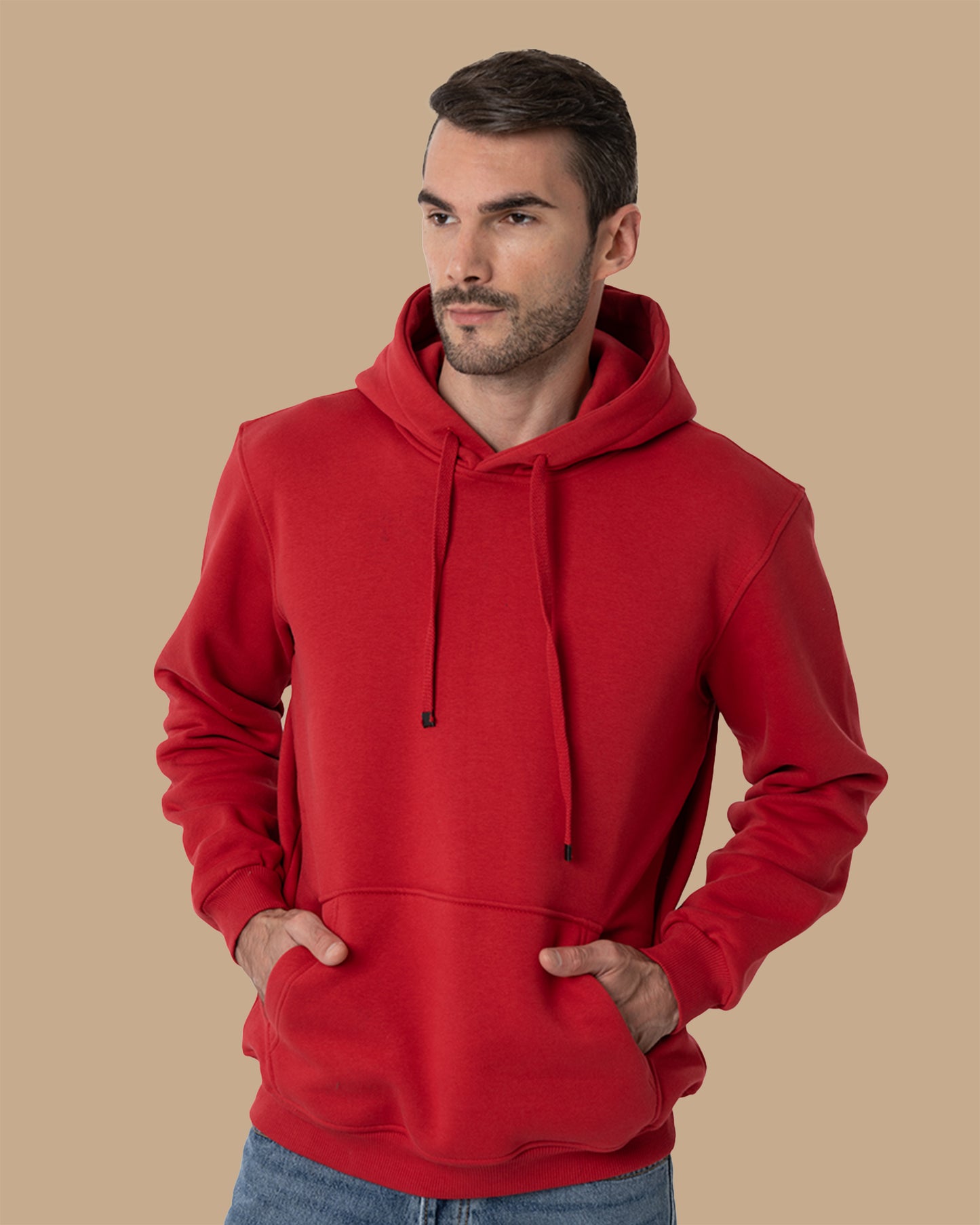 Red Basic Cotton Hoodie