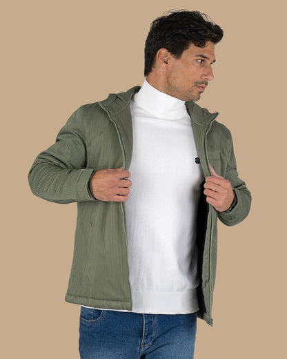 Olive Gabardine Hooded Jacket