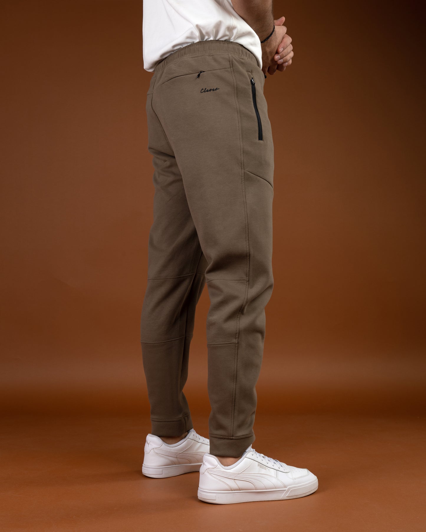 Brown Flex Zip-Pocket Cotton Joggers