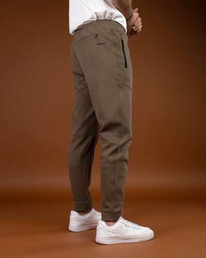 Brown Flex Zip-Pocket Cotton Joggers