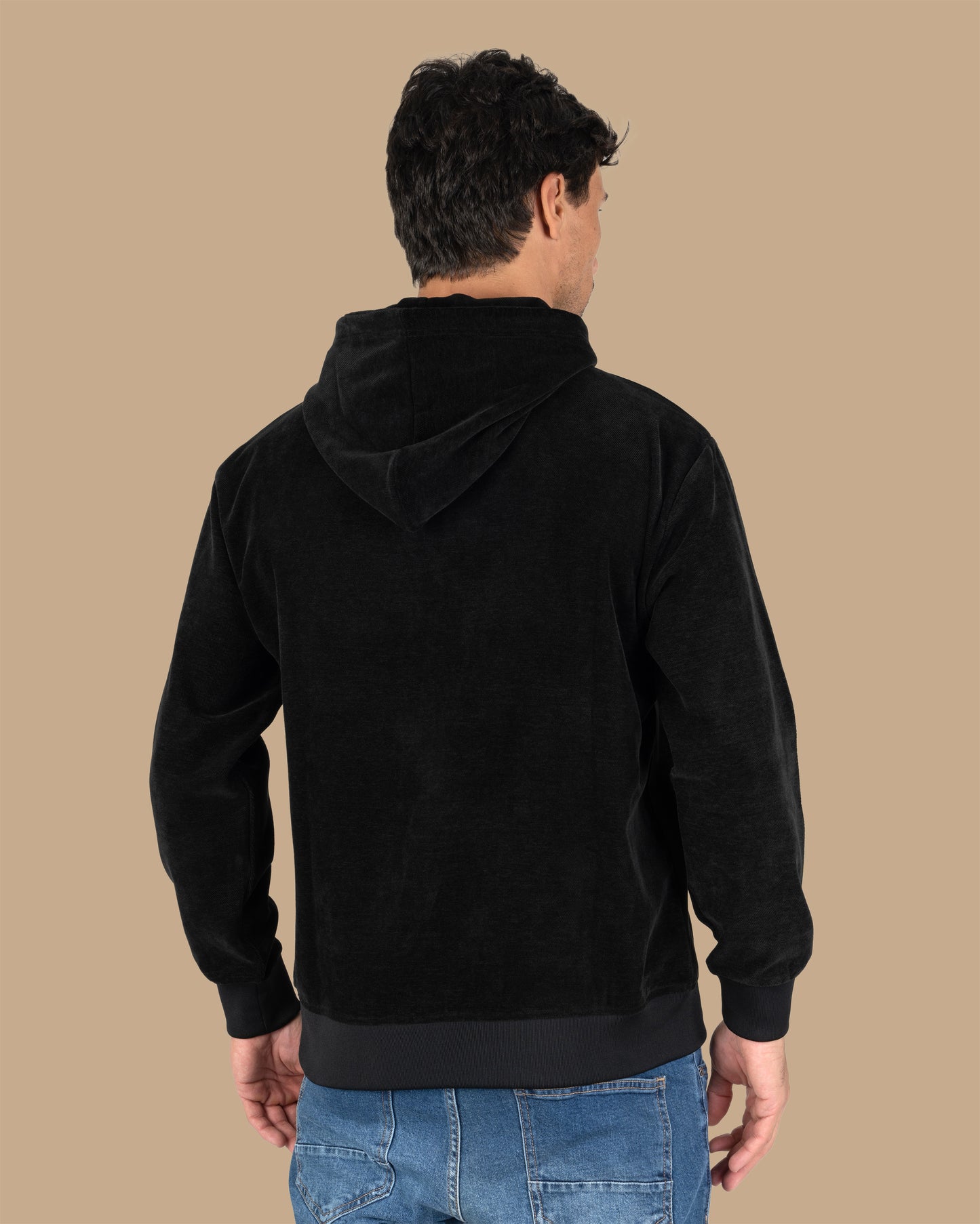 Black Printed Velvet Hoodie