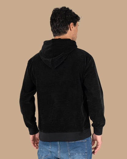 Black Printed Velvet Hoodie