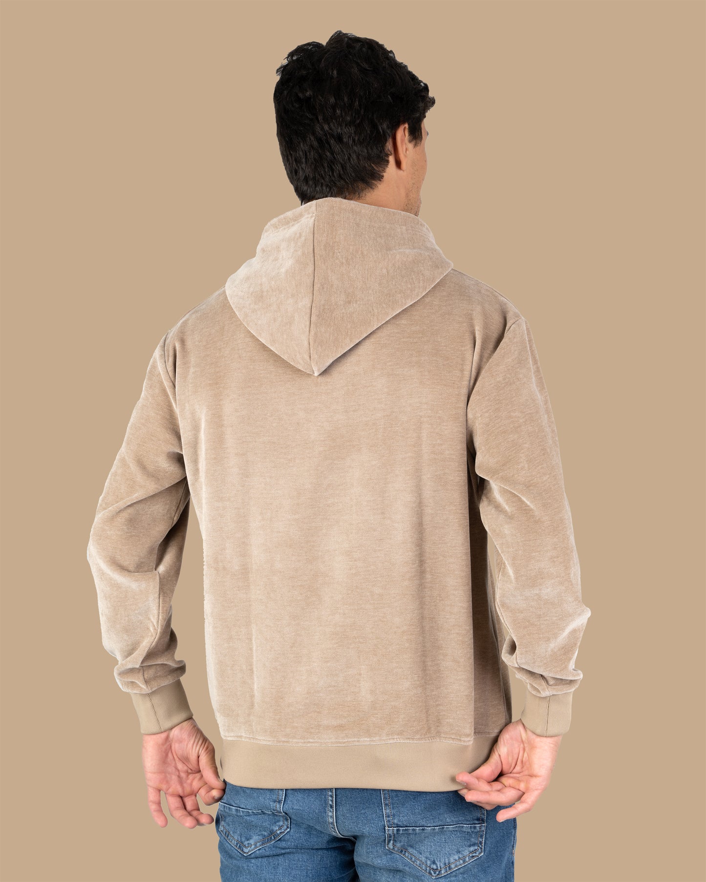 Beige Printed Velvet Hoodie