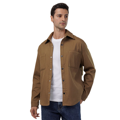 Rich Brown Waffle-Weave Overshirt
