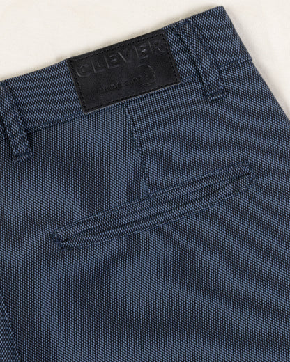 Navy Blue Textured Classic Slim-Fit  Pants