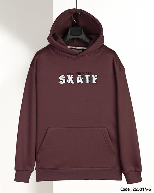 Burgundy Printed Cotton Hoodie