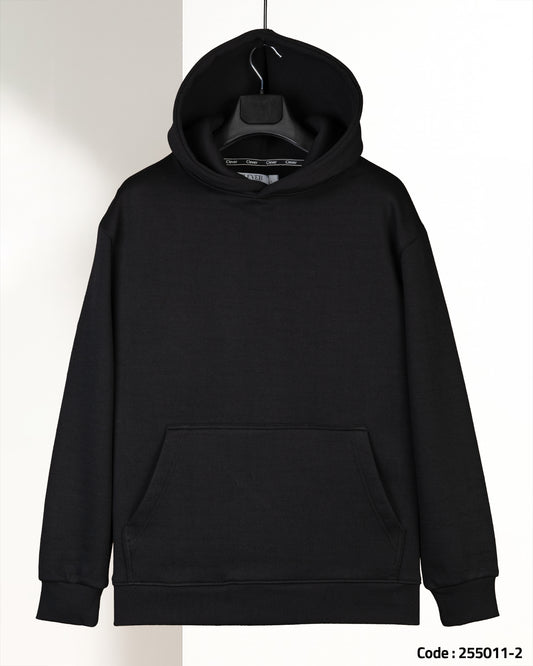 Black Knitted Cotton Hoodie