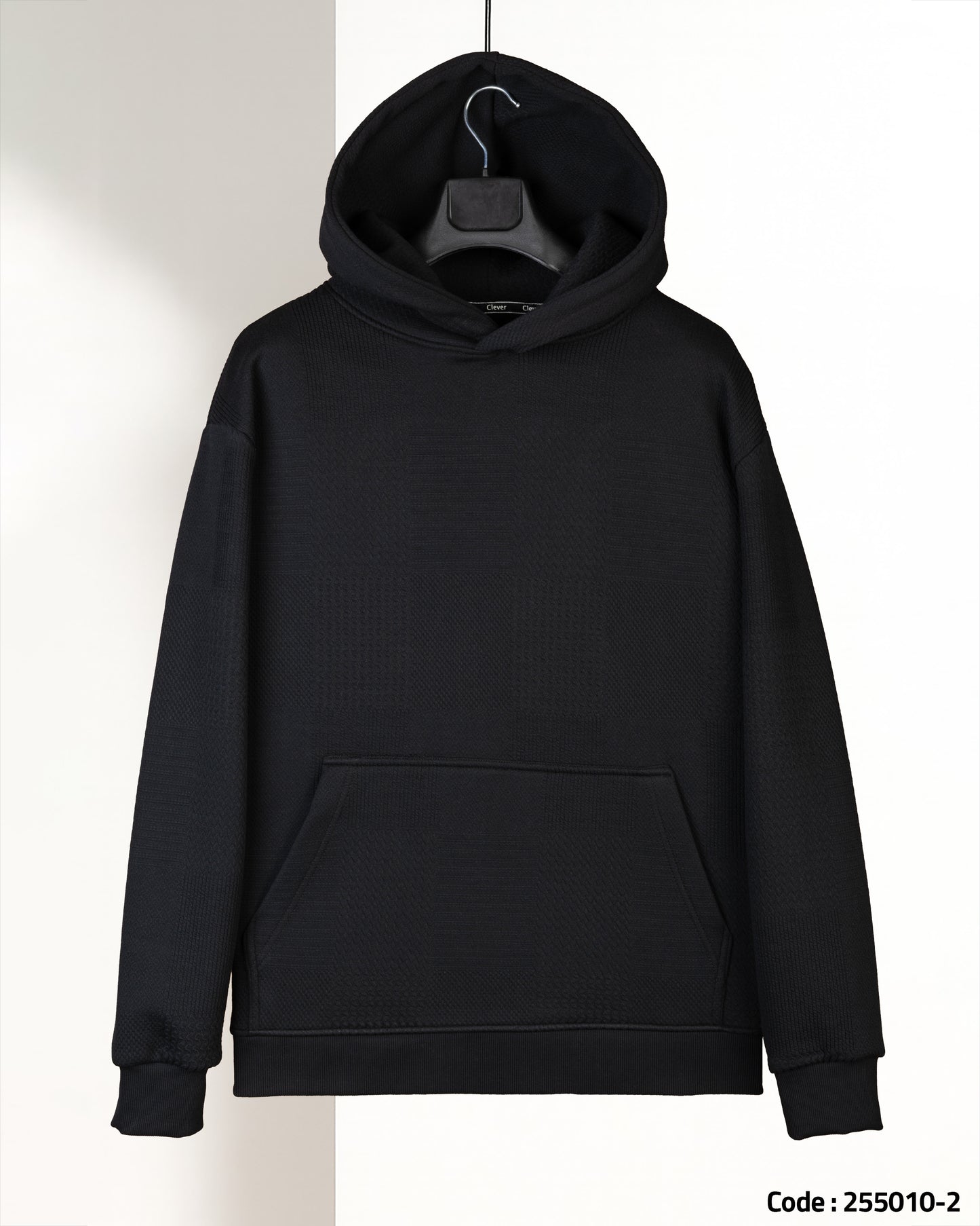 Black Patterned Knit cotton Hoodie