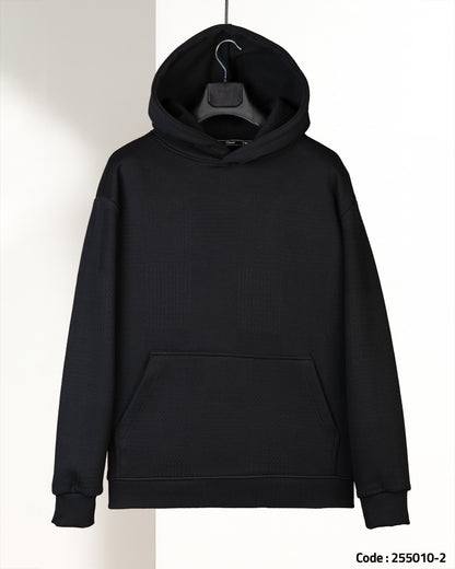Black Patterned Knit cotton Hoodie