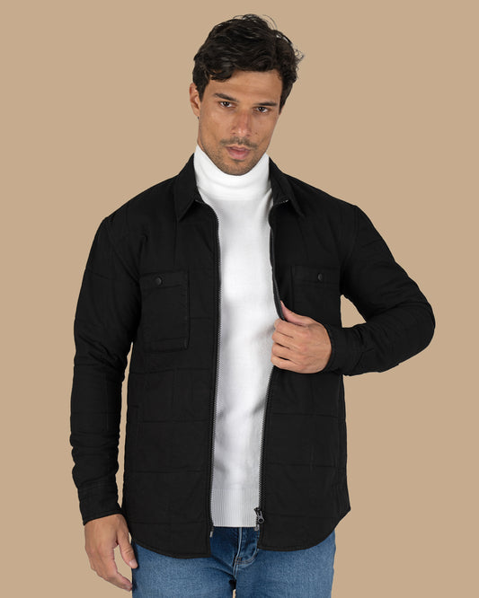 Black Gabardine Quilted Jacket