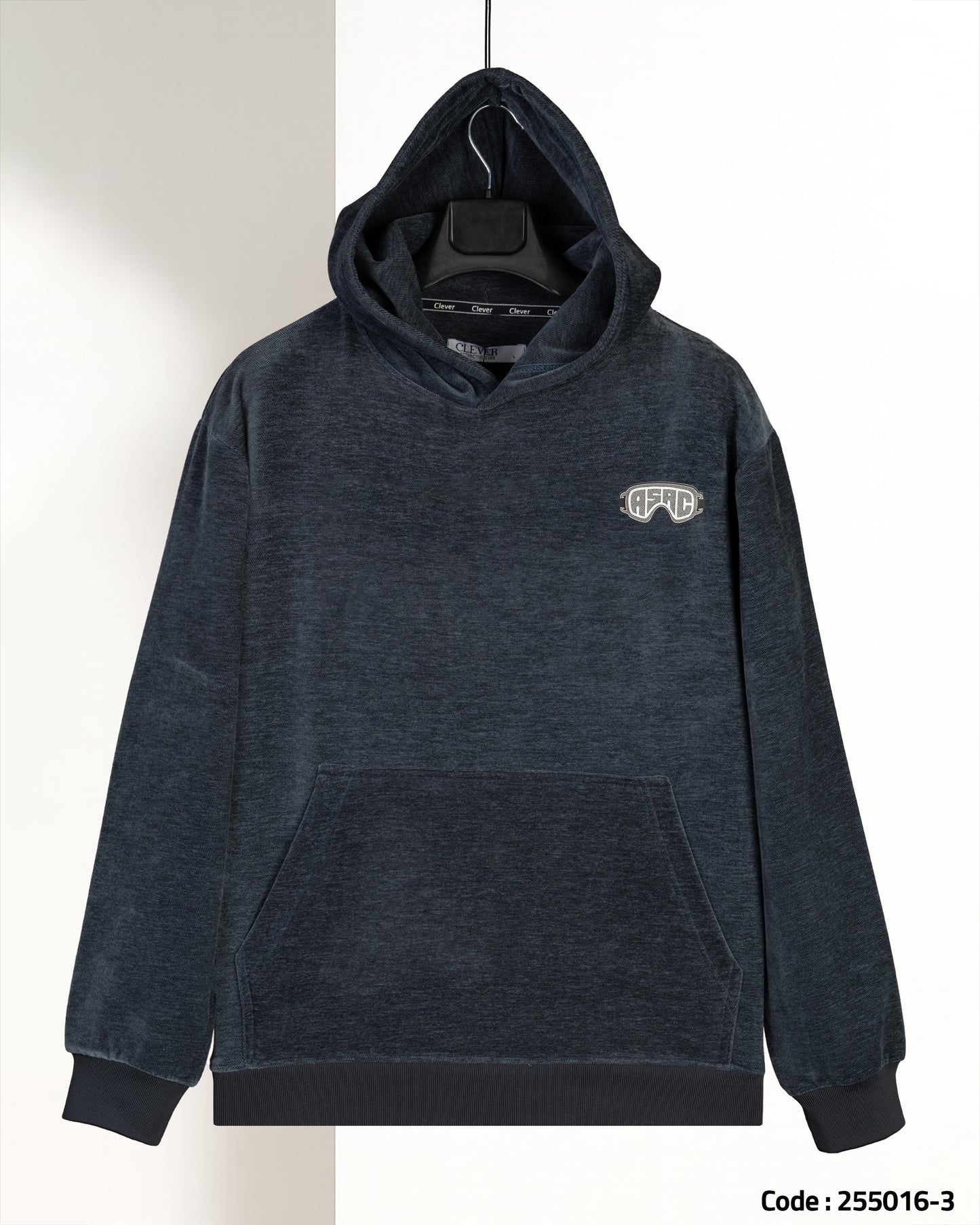 Navy Plain Velvet Hoodie