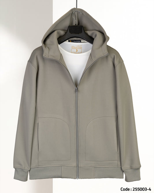 Oil Modern Full-Zipper Plain Cotton Hoodie