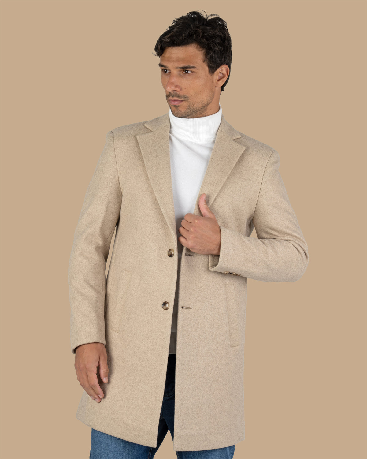 Beige Classic Wool Long Coat