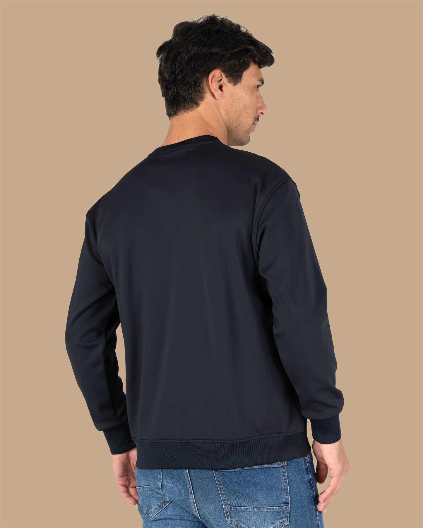 Black Round-Neck Printed Cotton Hoodie