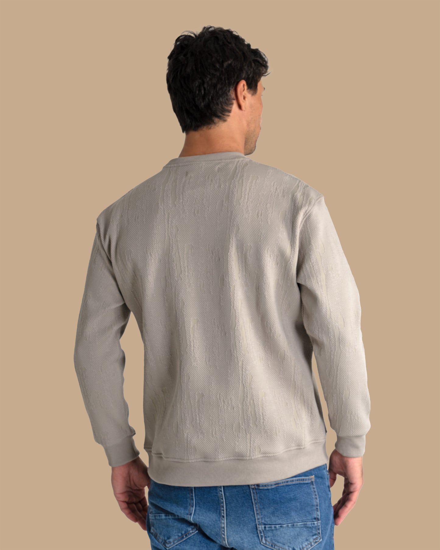 Grey Round-Neck Printed Cotton Hoodie