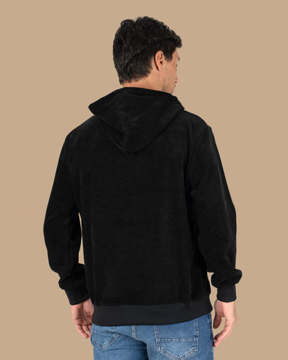 Black Plain Velvet Hoodie