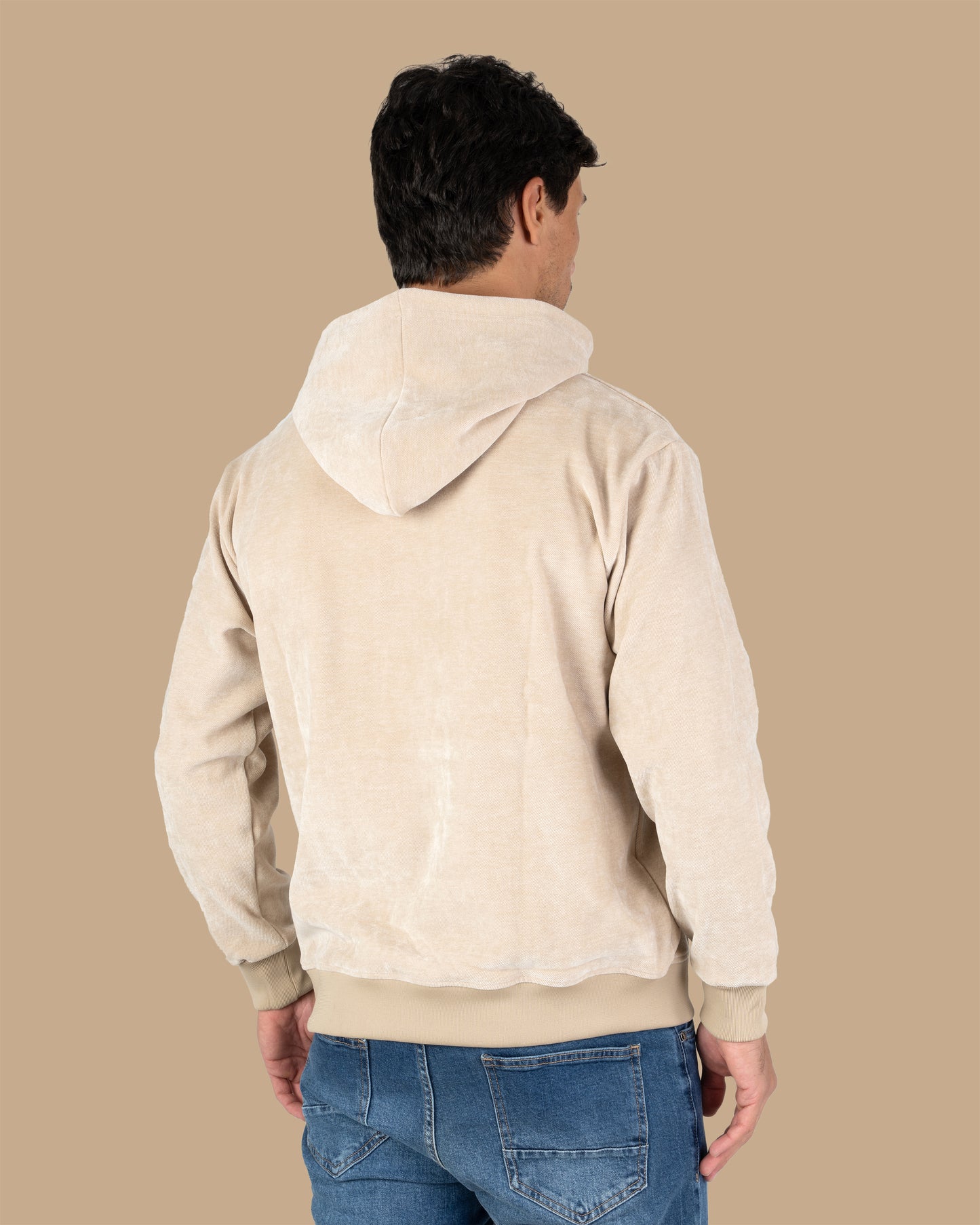 Light-Beige Plain Velvet Hoodie