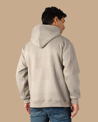 Grey Patterned Knit cotton Hoodie