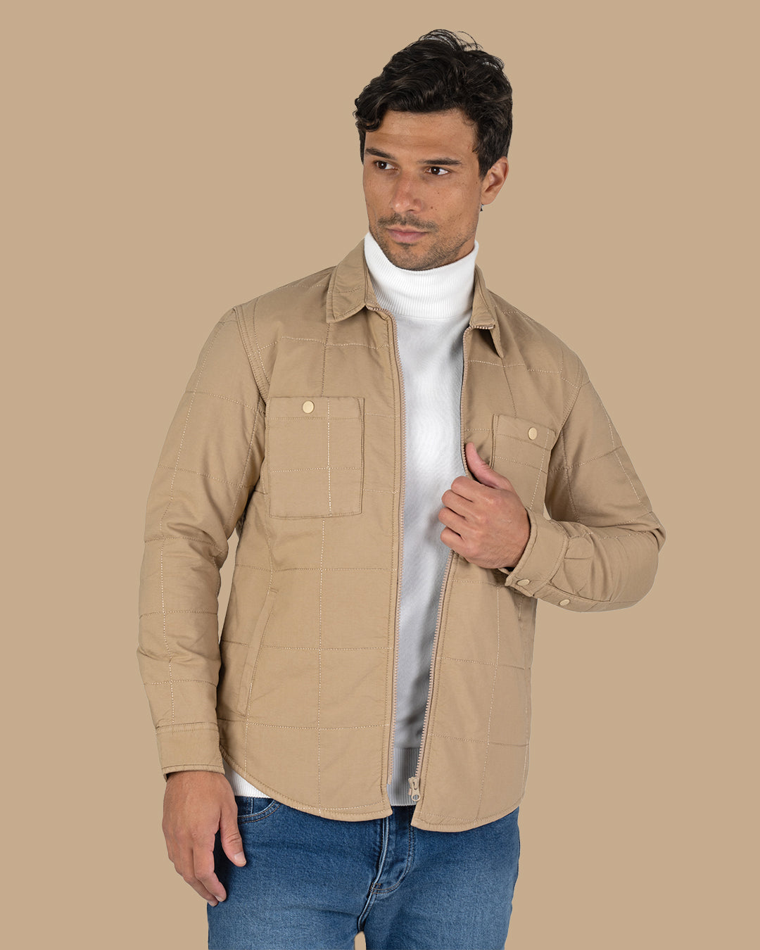 Beige Gabardine Quilted Jacket