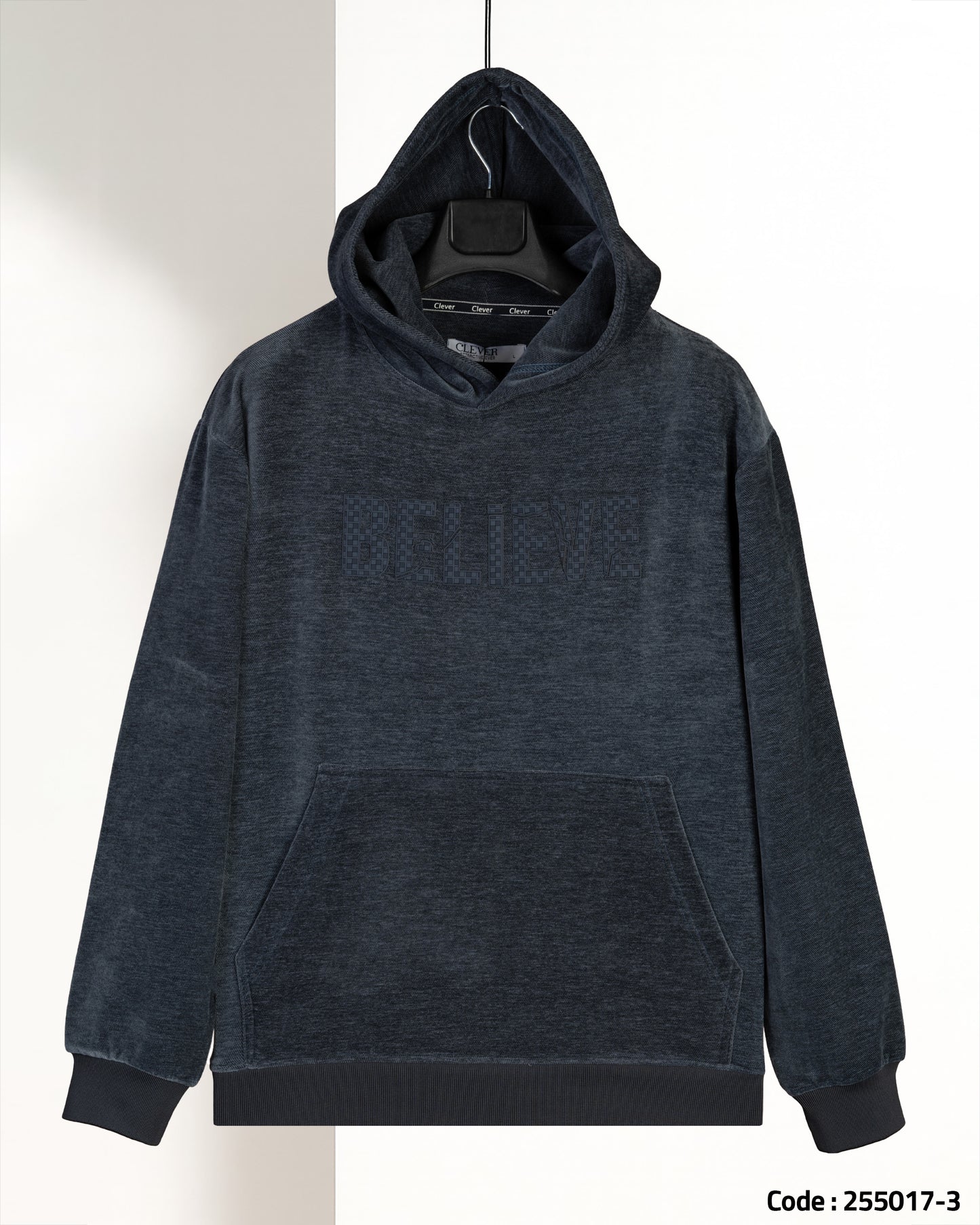 Navy Printed Velvet Hoodie