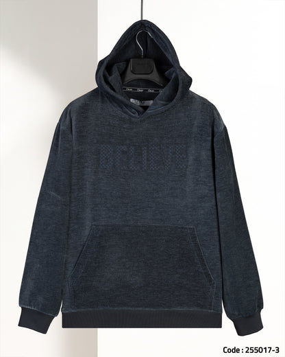 Navy Printed Velvet Hoodie