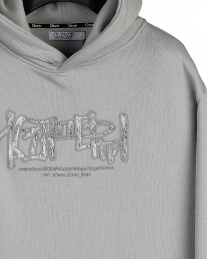 Grey Printed Cotton Hoodie